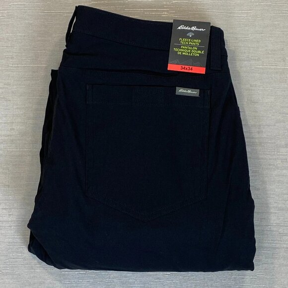 Eddie Bauer Fleece Lined Tech Pants Mens 34 x 34 Black Water Repellent Insulated - Picture 1 of 13